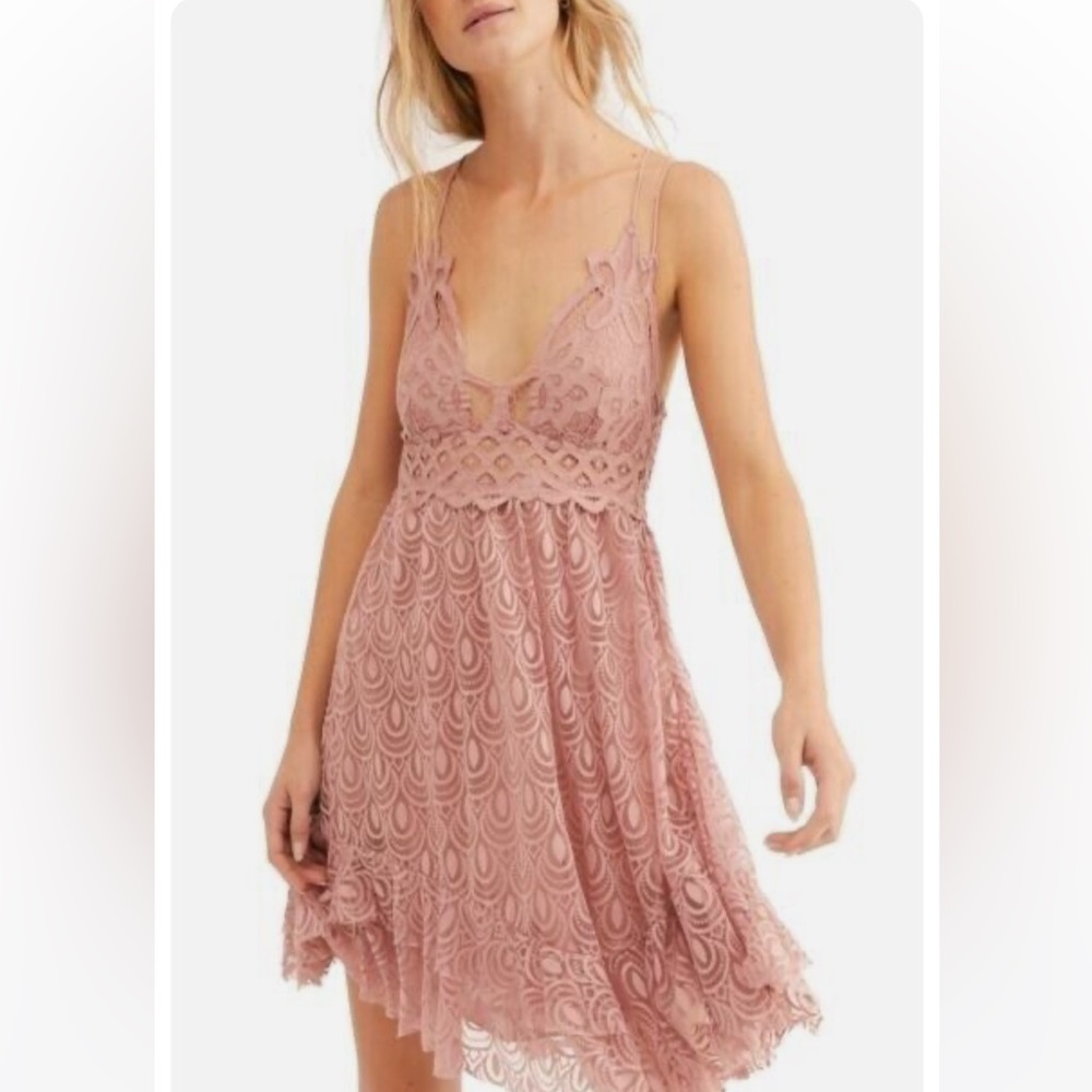 Free People Adella Dress - Pink Burnout Velvet Lace